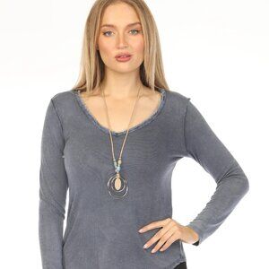 Jeans Color 100% Cotton V Neck Top
